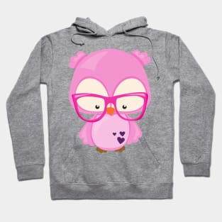 Valentine's Day Owl, Pink Owl, Glasses, Hearts Hoodie